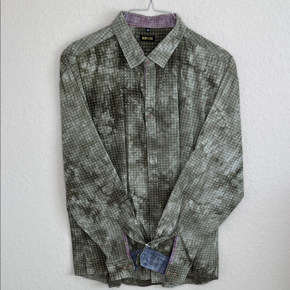 Bespoke Olive And Gray Patterned Button Down Shirt - image 1